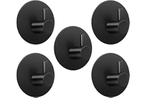 HOUSKITCH Ganchos Adhesivos Para Pared,5 Colgadores Adhesivos Resistentes, Perchas Adhesivas Para Baño o Cocina, Ganchos de Acero Inoxidable, Colgador de Pared Adhesivo, Resistencia y Durabilidad (NEGRO)