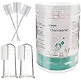 SNOWIE SOFT Manual Baby Oral Cleaning Kit 2Pcs Silicone Baby Finger Toothbrush With 30Pcs Disposable Tongue Cleaner Cotton Swab Infant Toothbrush Dental Cleaning Tool For 0-24 Month Baby, White