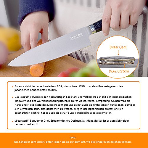 SPEVORIX Kochmesser Gemüsemesser Chefmesser Küchenmesser Allzweckmesser mit Rostfreier Spezialstahl in Premium-Design - 7