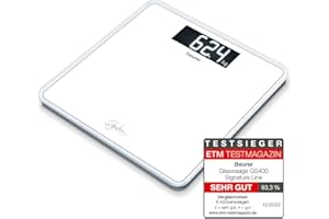 ‎BEURER Beurer GS 400 white Signature Line Glas-/Personenwaage, mit großer Trittfläche aus super weißem Sicherheitsglas, stylischer Schwarz-Display im XL-Format und Tragkraft bis 200 kg