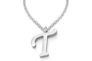 COOLSTEELANDBEYOND Nom Initial Lettre Alphabétique A Pendentif - Collier pour Femmes Homme - Acier - Couleur Argent - 50cm Corde Chaîne