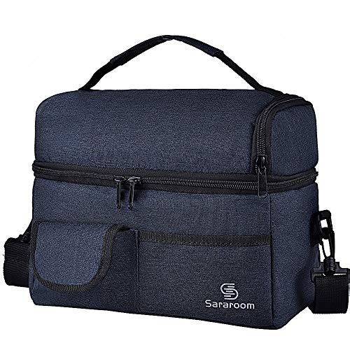 Sararoom Bolsa Termica Comida, 7L Bolsa Porta Alimentos Impermeable con 2 Compartimientos Amplios para Trabajo, Camping, Excursión, Playa Refrescos 7L