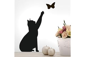 WALL4STICKERS Wandaufkleber mit Katzen-Motiv, für Küche, Schlafzimmer, Dekoration, Wandbild, Transferfolie für Wohnzimmer, Poster, entfernbar, Tiermalerei, selbstklebend, Vinyl, Schwarz