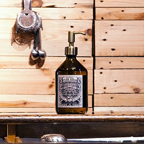 Gin Tonic Fine Soap Flüssigseife in Glas Flasche im Set mit Edelstahl Pumpkopf in Bronze Optik (Aromen / Gewürze von Zitrus, Zitrone, Limette, Wacholder, Chinarinde, Koriander) Seifenspender - 3