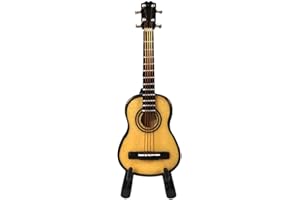 ALANO 8cm Ornement de guitare miniature, Instrument de musique acoustique en bois Mini guitare Instrument de musique Décoration de maison de vacances avec boîte en cuir