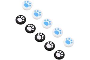 Nayubo 10 PCS Silicone Thumb Grip Caps Cute Cat Paw Design Joystick Covers Replacement Button Caps Compatible with Nintendo Switch/OLED/Lite Console (White-Blue, Black-White)