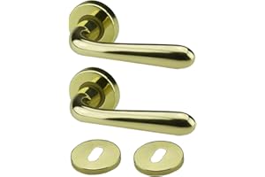 BRICOLEVA.IT Bricolevante Maniglie Porta Interna Disponibile in più Varianti vendute in set - Maniglia Tonda per Porte (Tonda, Ottone Lucido)