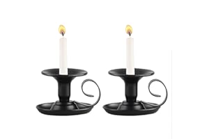 Tibeoyad 2 portacandele con manico, vintage, rotondo, in metallo, colore nero