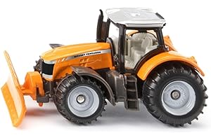 Siku 1564, Massey Ferguson mit Räumschild, Metall/Kunststoff, Orange, Spielzeugtraktor für Kinder, Inkl. Räumschild, Abnehmbare Kabine
