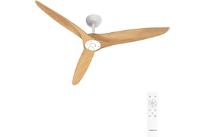 CREATE / WIND CENTURY/Ventilateur de plafond blanc bois naturel avec télécommande / 40W, programmable, Ø152 cm, 6 vitesses, fonction été-hiver