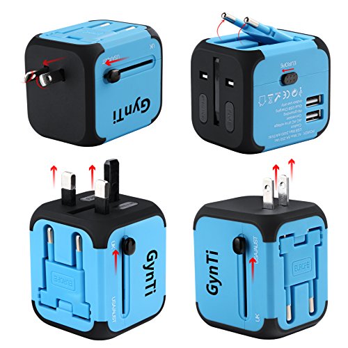 Universal Reiseadapter USB Ladegerät Ladeadapter für US UK AU EU multinationaler ladestecker universal Netzteil mit Dual USB und Schmelzsicherung (Blau) - 3
