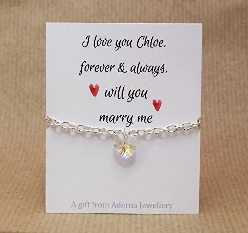 Personalised Proposal Gift Swarovski Crystal Heart Bracelet Handmade by Adorna Jewellery