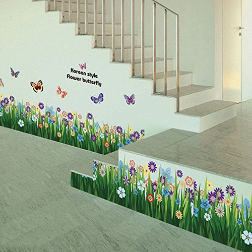 Amazingdeal365 Schmetterlings-Gras-Blumen-Aufkleber Removable DIY Vinyl-Zitat-Wandaufklebe für Kindergarten Kinderzimmer Schule Größe:Ca. 163 cm x 50 cm