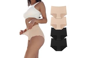 Dumwis Unterhosen Damen,Nahtlos Slips Unterwäsche Frauen,Hohe Taille Panties,No Show Panties,Mehrpack 4Er Pack Hipster Bequeme Ohne Abzeichnen Seamless Slips