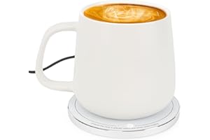 APEKX Tasse à Café Auto-Chauffante avec Socle – Température Stable à 55°C (131°F), Recharge Sans Fil 15W, Capacité 380ml (12.8 oz) – Marche/Arrêt Automatique, Port USB-C (Blanc)