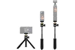 HAFOKO Desktop Macchina Fotografica Treppiede Estensibile Mini Bastone per Selfie Telefono Treppiede Vlog Viaggio con 360° Palla Compatibile per Gopro/DJI Osmo Pocket 3/Insta 360 X4/X3 Go3 3s/Webcam