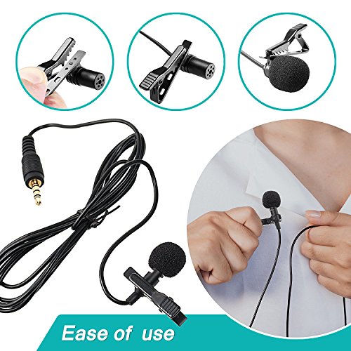 Microfono Lavalier, SYFIELD Mini Microfono Clip a Condensatore Omnidirezionale 3.5mm con 2 adattatore per Smartphone, PC e Line-in Registratore, Nero