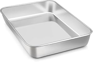 Homikit Backblech, Rechteckige Auflaufform Ofenblech aus Edelstahl, Tiefes Ofenform Fettpfann für Backen Braten Servieren, Gesund, Leicht zu reinigen & Spülmaschinenfe