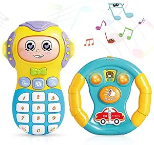 Fun Flow Smart Phone Cordless Mobile Phone Toys Best Mobile Phone for Kids Flip Mobile Phone Small Phone Toy Musical Toys for Kids Smart Light Birthday Gifts for Boys,Girls,Phone & Wheel -2