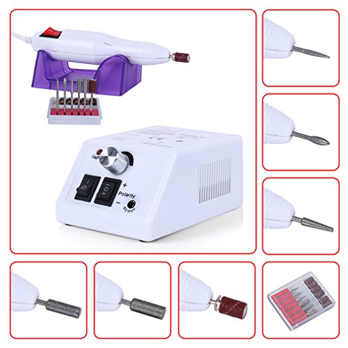 Elite99 220-240V 10W UK PLUG Fast Acrylic Electric Nail Drill Polishing Manicure Pedicure Buffing Nail Art Tool Kit File Bits White Machine DIY Salon Set