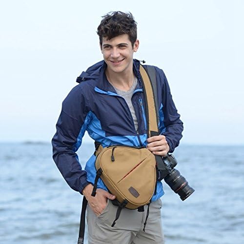 CADEN Triangle Shape Tscope Sling Shoulder Cross Digital Camera Bags Case Soft Bag with Rain Cover for Canon Nikon Sony K1, Size: 36*31*15cm(Khaki)