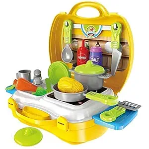 TWINKAL 3 in 1 Kitchen Cooking Pretend Play Set Suitcase Toy, Gift for Boys Girls 3-8 Years Old Kids