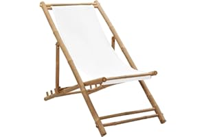 vidaXL Deck Chair Bamboo and Canvas Garden Beach Pool Outdoor Furniture Seat