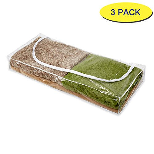 Russel 3 x Aufbewahrungstaschen/Unterbettboxen, transparent mit weißem Rand, L 109 x B 46 x H 15 cm, ideal für Aufbewahrung von Bettdecken, Bettzeug oder Kleidung - 2