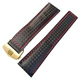 New Karbonfaser Schwarz 22 mm Uhrenarmband Leder Band Gold Faltschließe