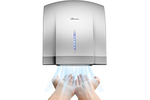 PLUSSEN Asciugamani 10 Secondi di Asciugatura a Risparmio energetico Commerciale Elettrico asciuga Mani Automatico per Cucina Bagno toilette1800W (argento-1003)