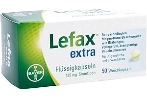 ‎LEFAX Lefax extra Flüssigkapseln bei mäßigen Blähungen, Druck- und Völlegefühl, gasbedingten Bauchschmerzen, leicht zu schlucken, 50 Stück