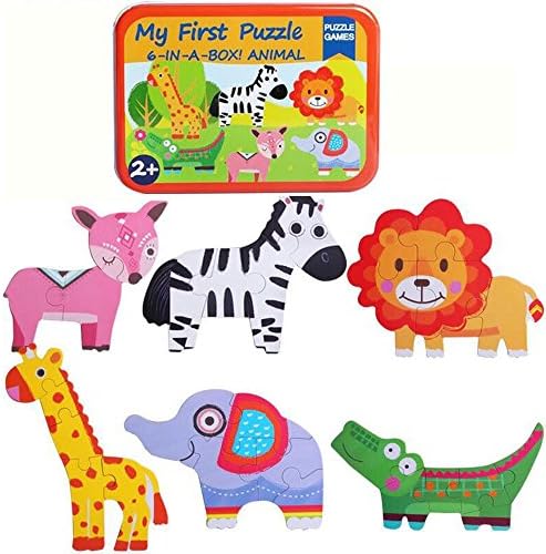 Puzzle Games 6-In-A-Box! My First Animal Puzzle Set Wooden Jigsaw Puzzles For Boy &amp; Girl Toddlers