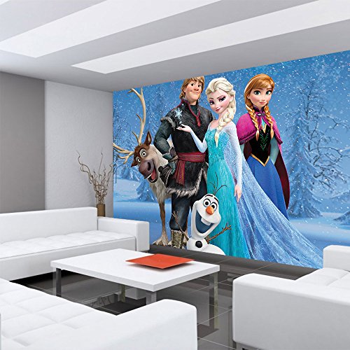 Fototapete 368×254 cm PREMIUM Wand Foto Tapete Wand Bild Papiertapete – Disney Tapete Die Eiskönigin Frozen Kindertapete Anna Elsa Kristoff Olaf blau – no. 1971 - 6