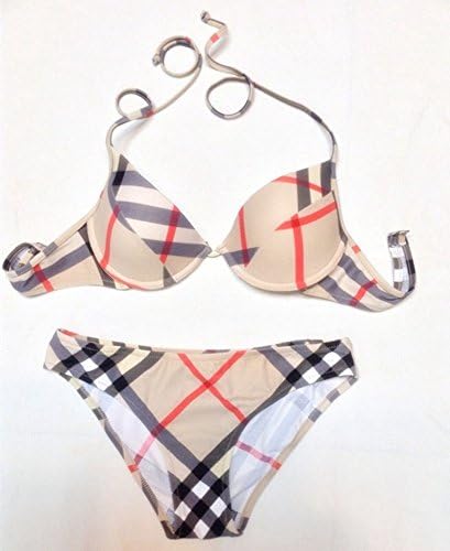 Halter Top Bikini Low Waist Swimwear Women Swimsuit Bathing Suit Push Up Plaids Bikinis Girls Beach Biquini Set,01,M