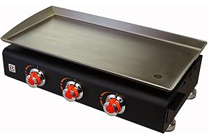 Brasero - Plancha Silvia II Noir 3 feux Brasero - Surface cuisson 67 x 34 cm - 3 brûleurs - Plaque Inox - Piezo intégré - Tiroir graisse - Jusqu'à 8/10 convives - 7,5 kW