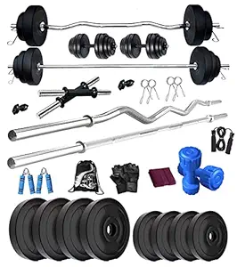 BodyFit 20Kg Weight Plates, 5 ft Rod, 3 ft Curl Rod, 2D.Rods Home Gym Dumbbell Set - Multicolour