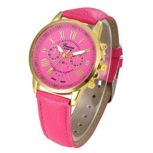 Xinantime Relojes Pulsera Mujer,Xinan Cuarzo Romana Cuero de Imitación Relojes Regalo (Rosa Caliente)