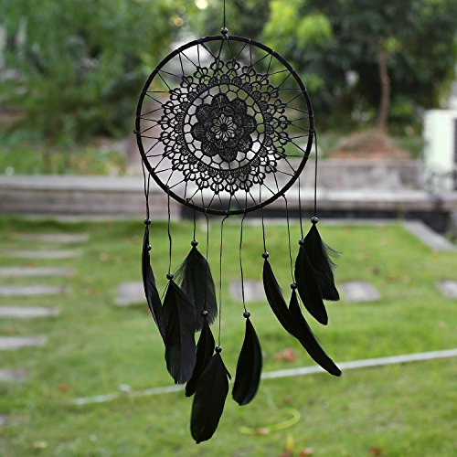 SOLEDI Dreamcatcher Traumfänger Glücksbringer exquisite Stickereien aus der schönsten Geschichten in der amerikanischen indischen Mythologie (schwarz) - 2