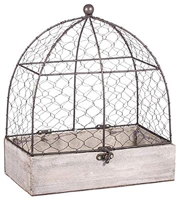 Rayher 46347000 volière décorative, cage à oiseaux en bois & métal, gris/marron