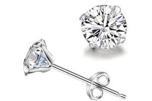 EMPATHY JEWELS Pendientes de Plata, Pendientes para hombre, Pendiente mujer con una circonita, circonita rendonda con montura de 4 garras, Pendiente Plata de Ley para utilizar todos los días. (4)