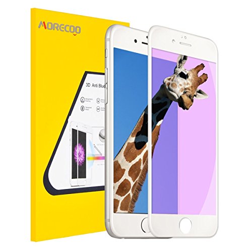 Iphone 6s Panzerglas, Morecoo 4.7inch 3D Blaus Licht UV-Filter Panzerglas Schutzfolie (iphone 6 6s, Weiß)