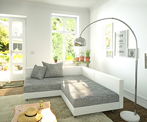 Eckcouch Clovis Weiss Hellgrau Ottomane Links Ecksofa modular - 2