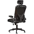Hbluefat Ergonomic Office Chair, High Back Desk Chair, Computer Mesh Chair with Lumbar Support, Adjustable Headrest & Flip-up Armrest, 90°-135°Tilt Function,360° Swivel Home Office Task Chair (Black)