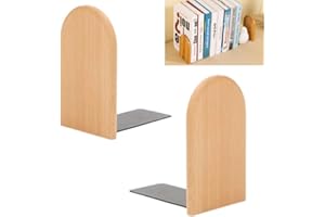 KARBAG Book Ends, 2 Pack Natural Bamboo Bookend Heavy Duty Bookends Walnut Wood Bookends Wooden Book Stopper Bookshelf Ends Decorative Book Ends for Shelves Office Home School Dorm Library(Round Head)