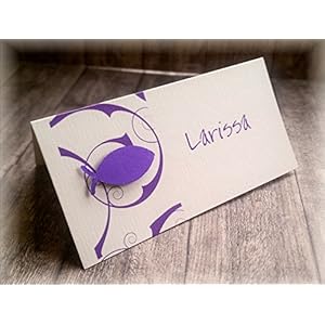 Tischkarte Namenskarte Kommunion Konfirmation Firmung Taufe Fisch lila violett