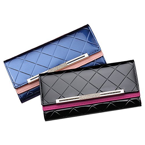 Women's Purse, Jenuos Genuine Bifold Leather Wallet Clutch Purse with Inner Zip pocket for Women, Gift Boxed, Royalblue (QB-PS-BK)