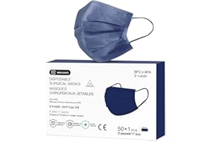 MEDI SANTÉ Lot de 50 Masque Chirurgical médical Masque de Protection Masque jetable Couleur bleu marine Type 2R EN14683 BFE≥98% 3 Plis