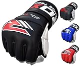 RDX Cow Hide Leather MMA Grappling Gel Gloves Cage Fighting UFC Sparring Glove Training T1 - X-Large., Black