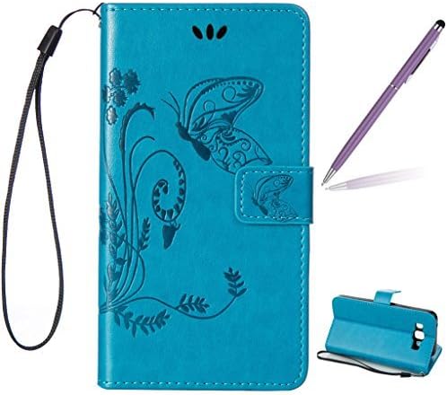 Trumpshop Smartphone Protective Case for Samsung Galaxy E7 (E7000) + Blue + Premium PU Leather Flip Wallet Cover Bookstyle Card Slots Stand Feature Anti-scratch ShockProof