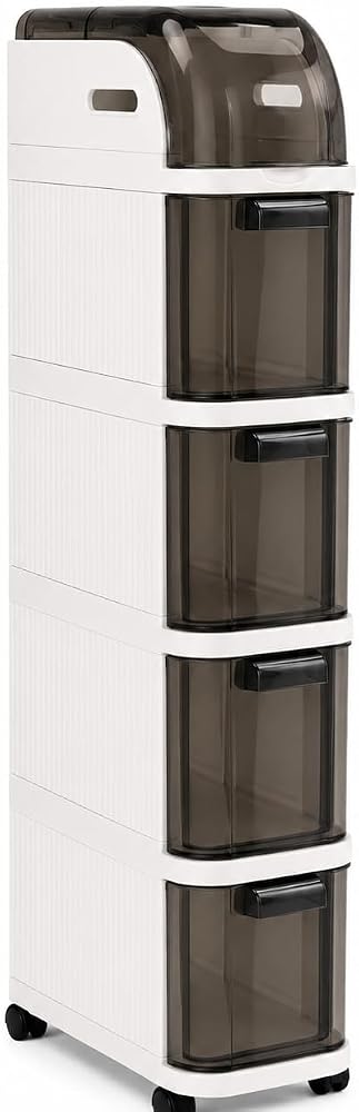 Pro Slim Tekerlekli Organizer Dolap, 4 Çekmeceli Dar Alan Depolama Ünitesi, Banyo, Mutfak ve Çamaşır Odası İçin Çok Amaçlı Aralık Dolabı, 95x20x38,5 cm